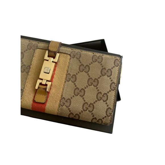 GUCCI Vintage Striped Logo Brown Tan Long Clutch Wallet w/ Box - Picture 12 of 13